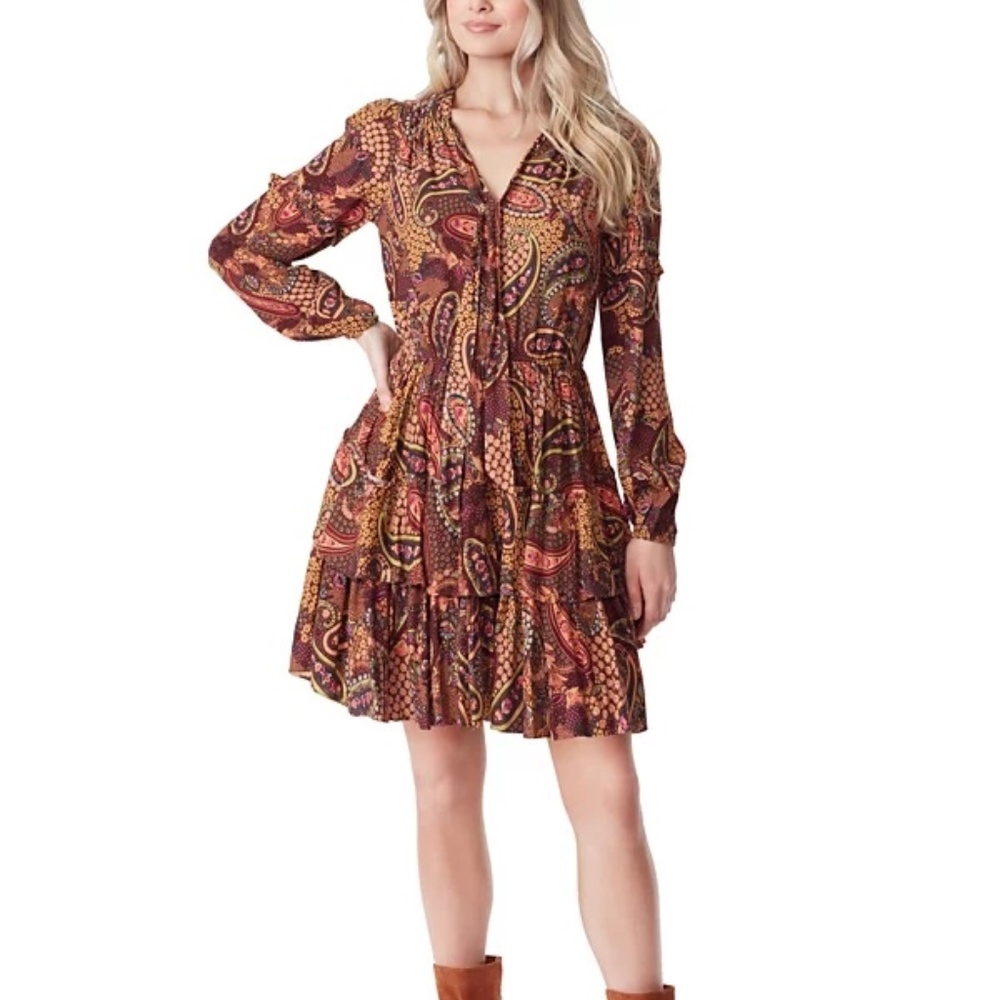 Jessica Simpson Boho Deep Mahogany Paisley Confetti Reina Dress XS NEW with Tags
